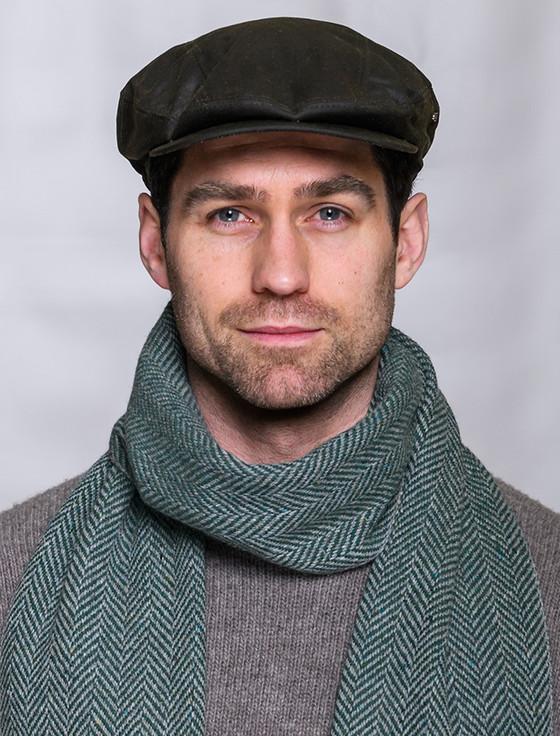 Aran Cashmere Trinity Wax Flat Cap - Olive