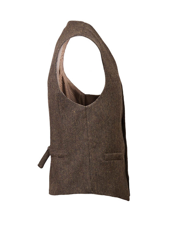 Aran Cashmere Tweed Herringbone Waistcoat - Brown