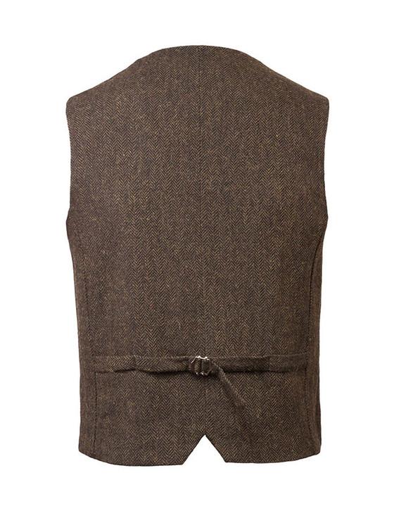 Aran Cashmere Tweed Herringbone Waistcoat - Brown