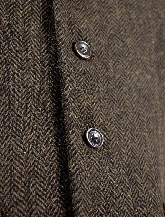 Aran Cashmere Tweed Herringbone Waistcoat - Brown