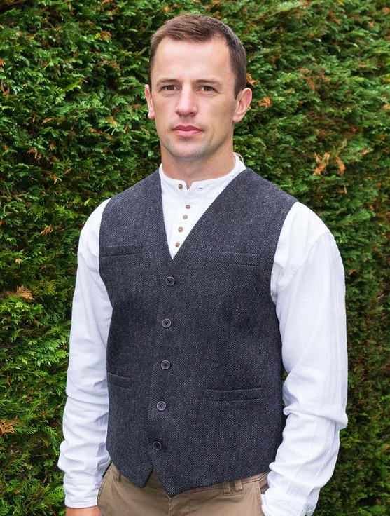 aran cashmere Tweed Herringbone Waistcoat - Grey
