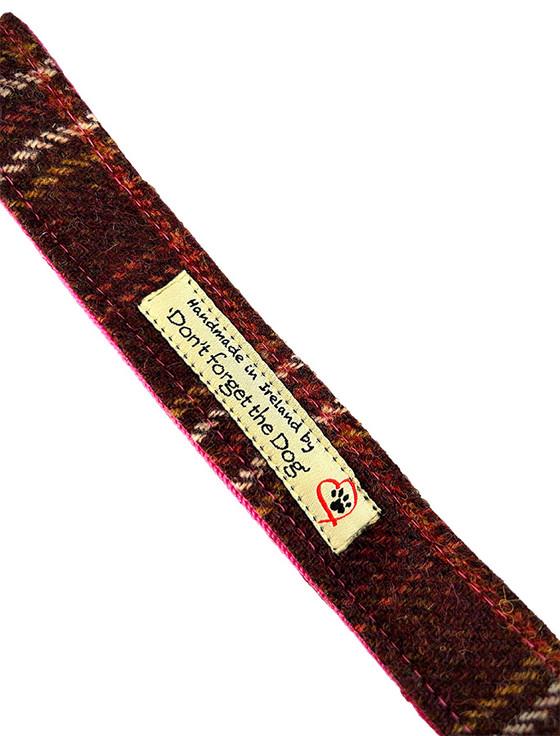 Aran Cashmere Tweed Wool Dog Lead - Rust Windowpane