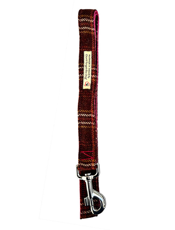 aran cashmere Tweed Wool Dog Lead - Rust Windowpane