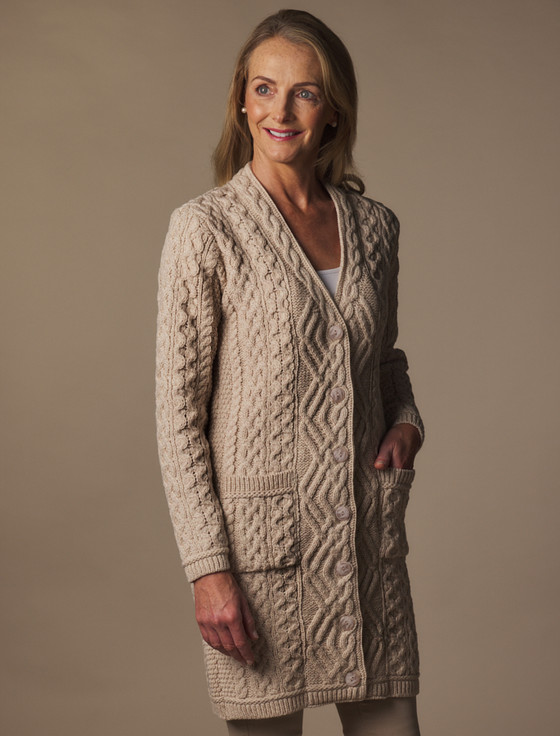 Aran Cashmere V-Neck Coat With Patch Pockets