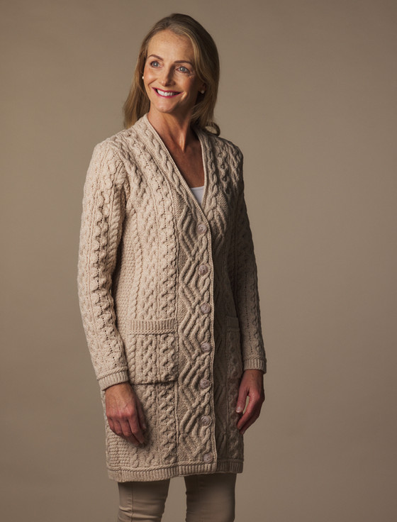 Aran Cashmere V-Neck Coat With Patch Pockets