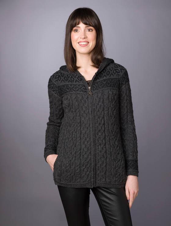 aran cashmere W‎o‎me‎n's Fairisle Knit Hoodie