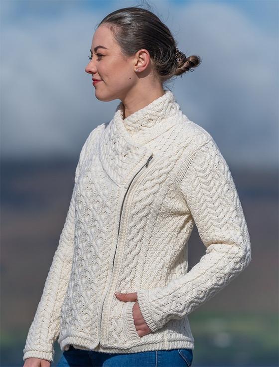 Aran Cashmere W‎‎omen's Aran Jacket With Side Zip