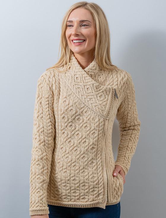 aran cashmere W‎‎omen's Aran Jacket With Side Zip