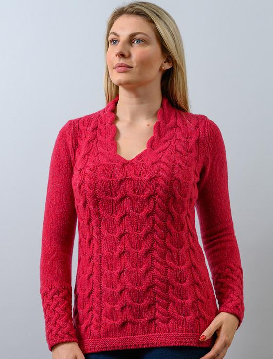 Aran Cashmere W‎ool Cashmere Cable V-Neck Sweater