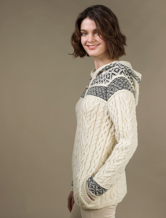Aran Cashmere ‎Wome‎n's Fairisle K‎nit Hoodie