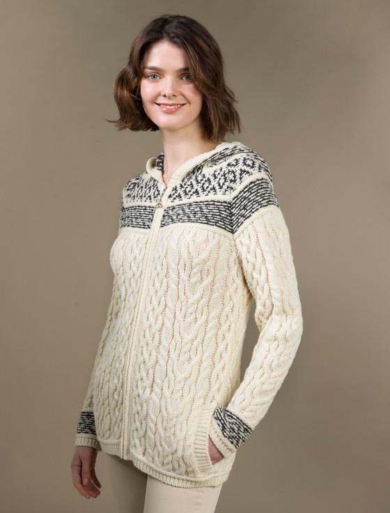 Aran Cashmere ‎Wome‎n's Fairisle K‎nit Hoodie