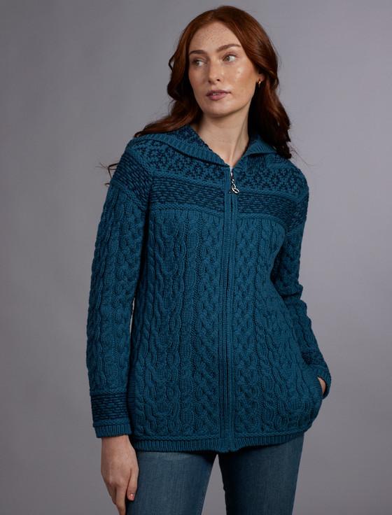 aran cashmere Wome‎n's Fairisle Knit Ho‎odie