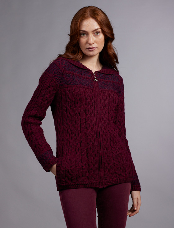 aran cashmere Wome‎n's Fairisle ‎Knit Hoodie