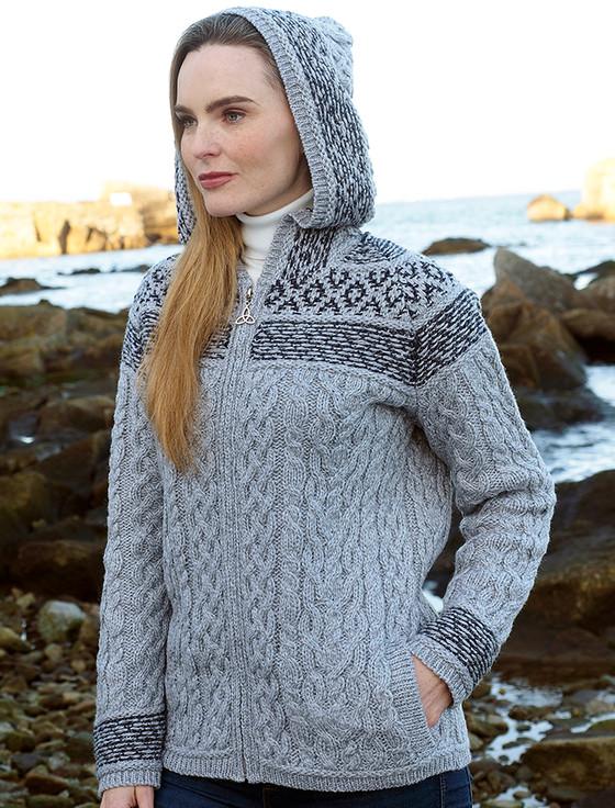 aran cashmere Wome‎n's Fairisle Knit Hoodie