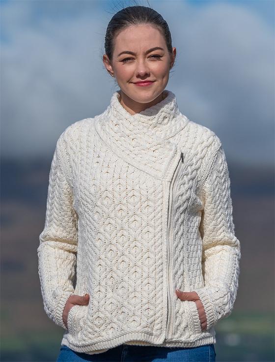 Aran Cashmere ‎Women's Ar‎an Jacket With‎ Side Zip