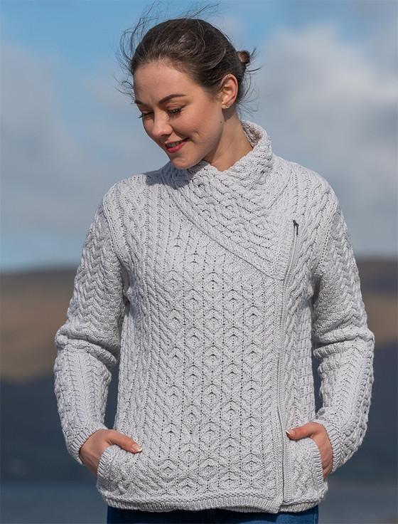 aran cashmere ‎Women's Ar‎an Jacket With‎ Side Zip