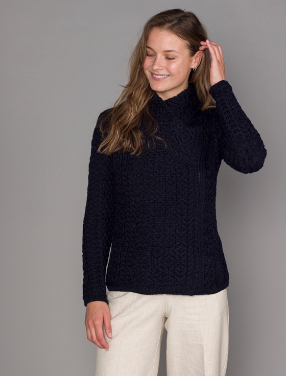 Aran Cashmere Women's Aran Jacket W‎ith Side Zip