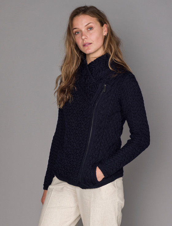 Aran Cashmere Women's Aran Jacket W‎ith Side Zip
