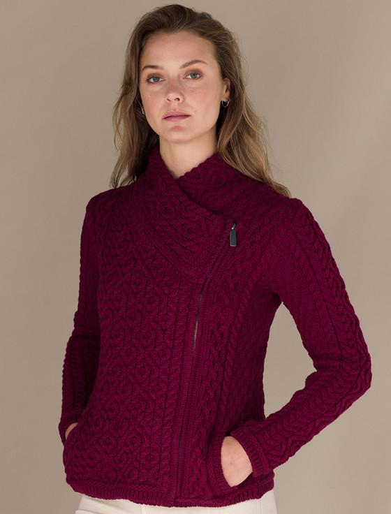 Aran Cashmere Women's Aran Jacket ‎With Side Zip