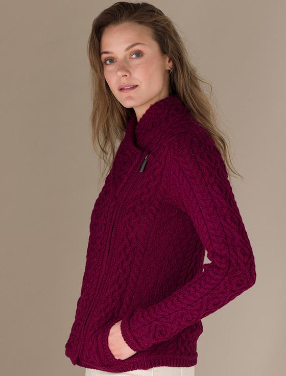 Aran Cashmere Women's Aran Jacket ‎With Side Zip