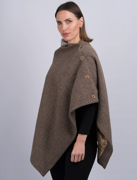 Aran Cashmere Women's Fawn Tweed Wool Poncho