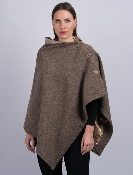 aran cashmere Women's Fawn Tweed Wool Poncho