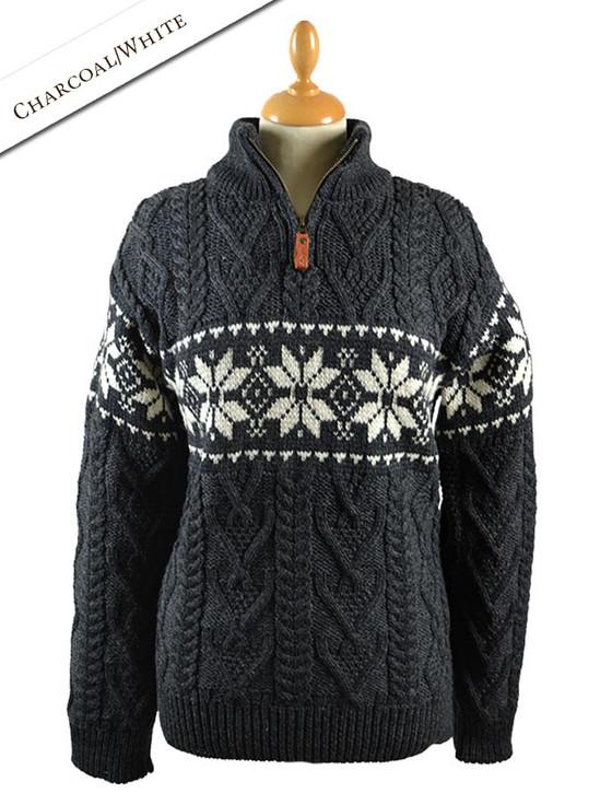 Aran Cashmere Women's Snowflake Zip-Neck Aran‎‎‎