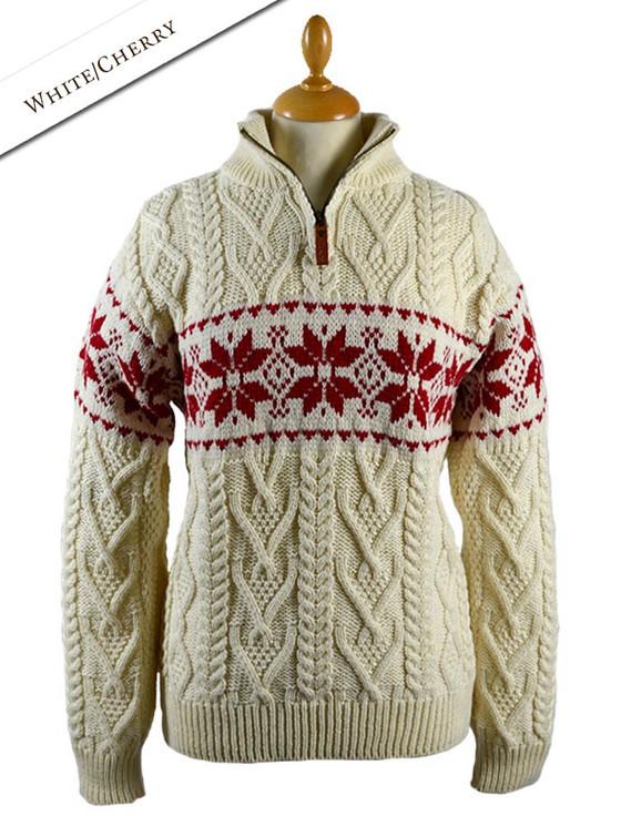 Aran Cashmere Women's Snowflake Zip-Neck Aran‎