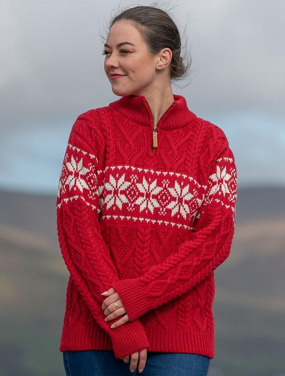 Aran Cashmere Women's Snowflake Zip-Neck Aran‎‎