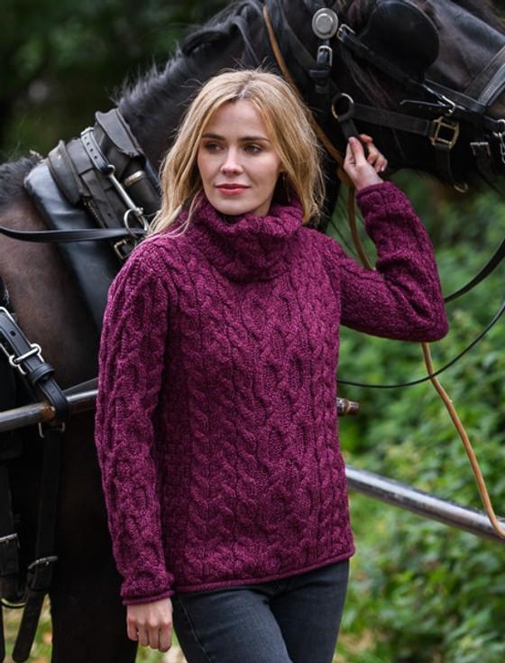 Aran Cashmere Womens Turtleneck Cable Knit Sweater‎‎‎‎‎