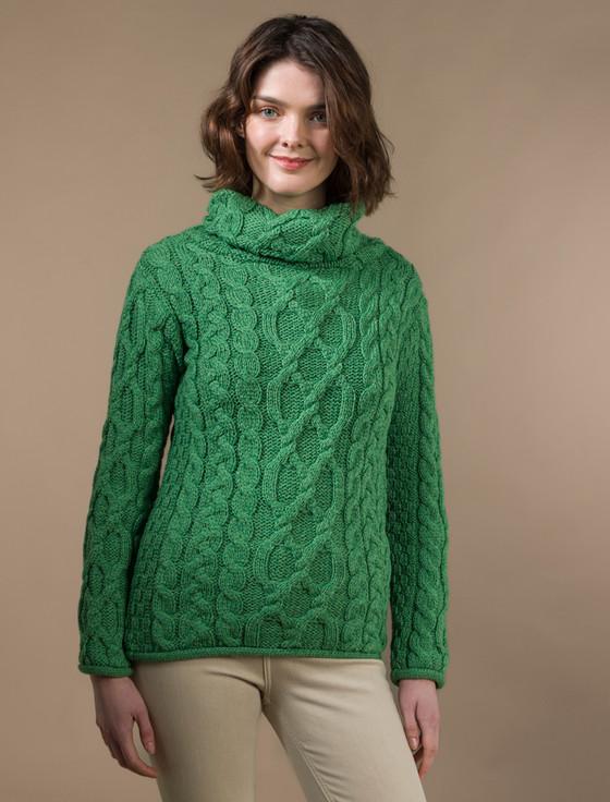 Aran Cashmere Womens Turtleneck Cable Knit Sweater‎‎‎‎‎