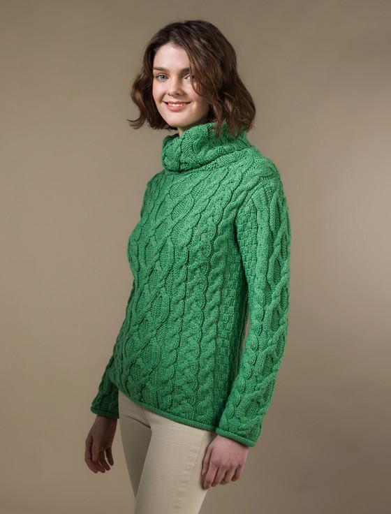 Aran Cashmere Womens Turtleneck Cable Knit Sweater