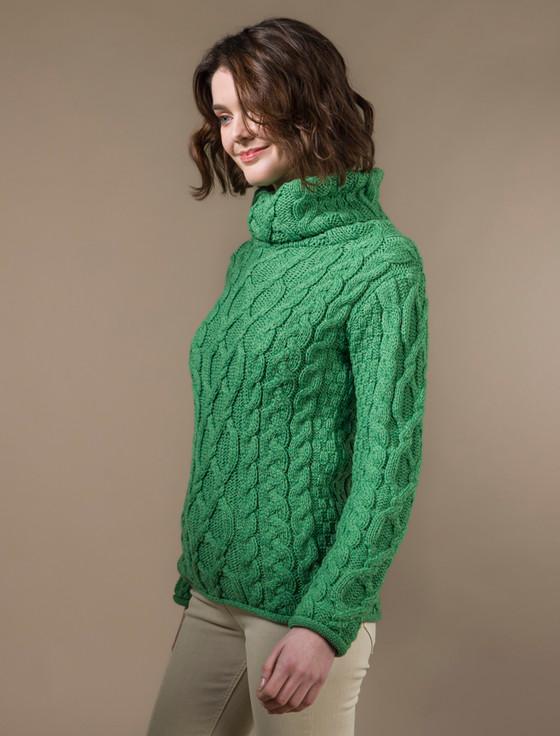 Aran Cashmere Womens Turtleneck Cable Knit Sweater