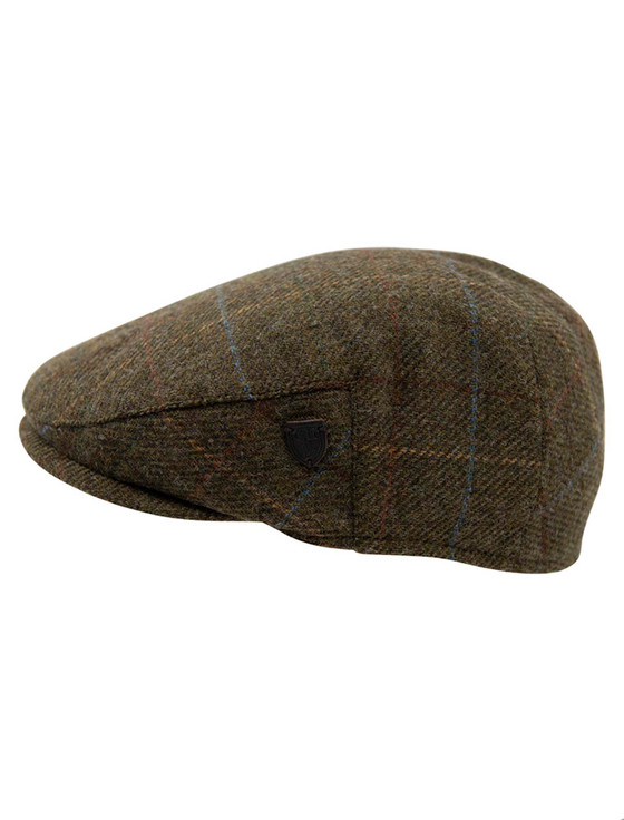 Aran Cashmere Wool Box Check Flat Cap - Brown