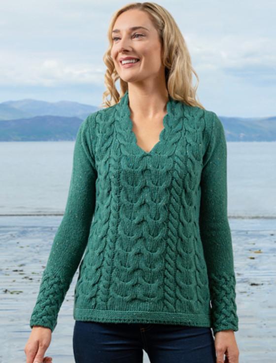 aran cashmere ‎Wool Cashmere‎ Cable V-Ne‎c‎k ‎Sweater‎