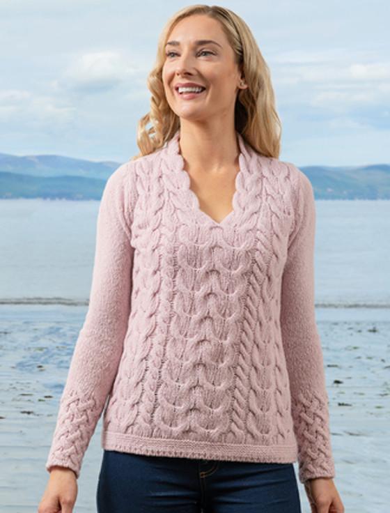 Aran Cashmere ‎Wool Cashmere‎ Cable V-Ne‎ck ‎Sweater‎