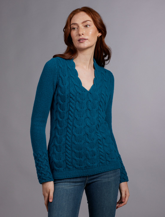 Aran Cashmere Wool Cashmere Cable V-Neck Sweater‎‎‎