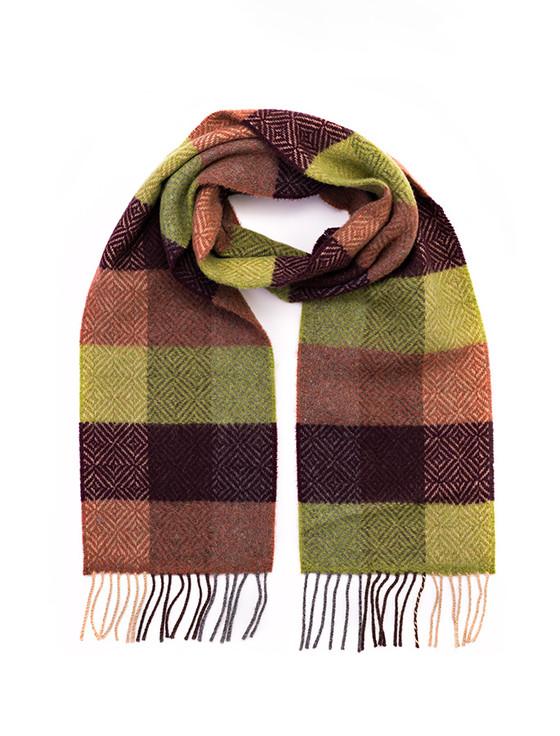 Aran Cashmere Wool & Cashmere Scarf - Green & Wine