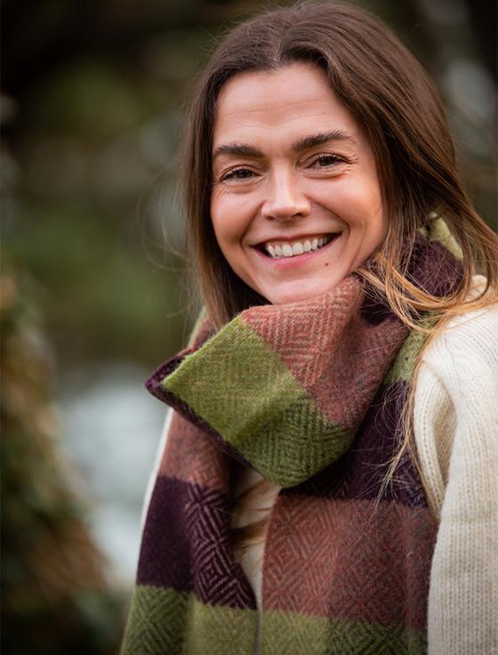 aran cashmere Wool & Cashmere Scarf - Green & Wine