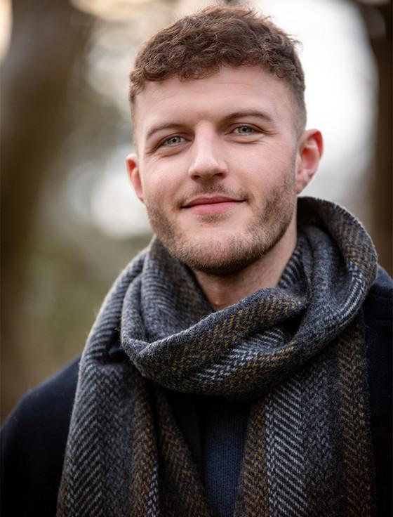 aran cashmere Wool & Cashmere Scarf - Mustard & Grey
