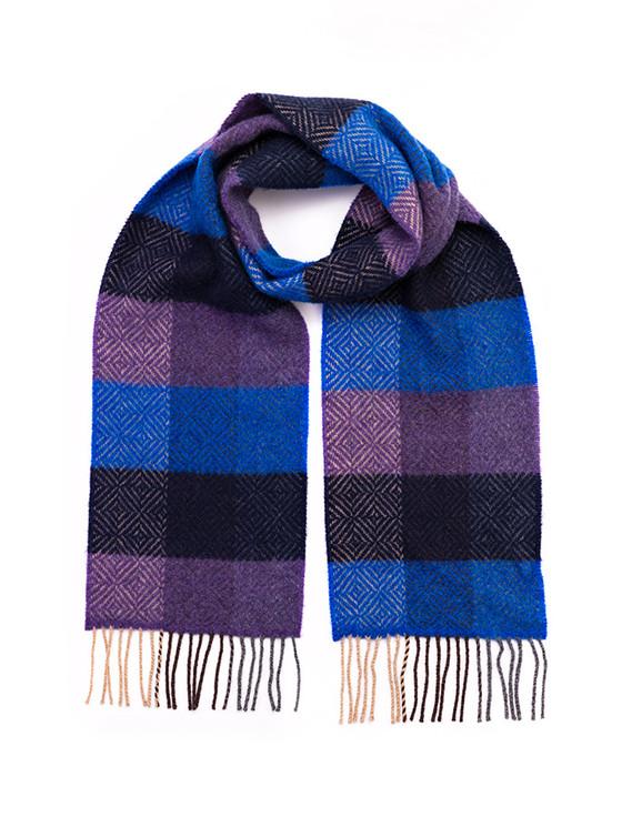 Aran Cashmere Wool & Cashmere Scarf - Navy & Purple