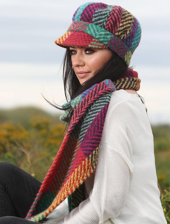 Aran Cashmere Wool Country Scarf - Multi-Light Green