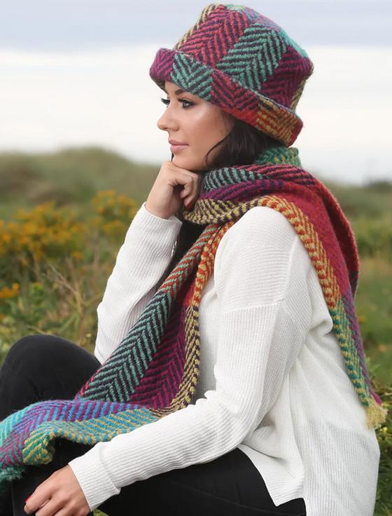 Aran Cashmere Wool Country Scarf - Multi-Light Green