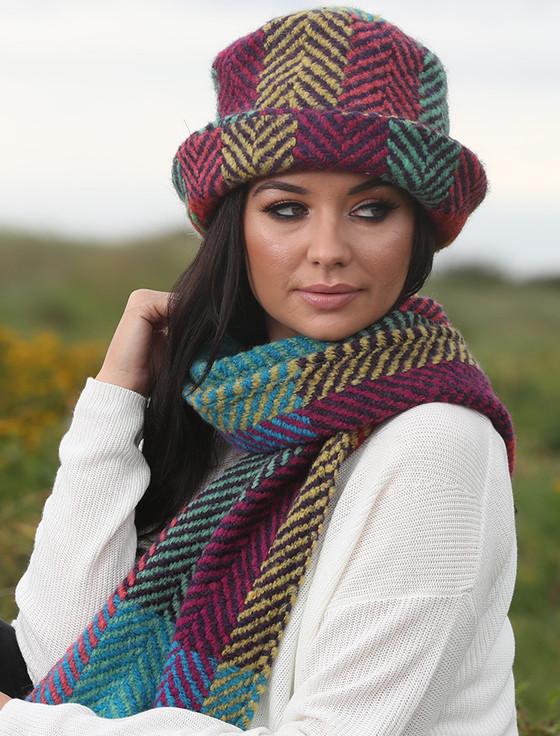 aran cashmere Wool Country Scarf - Multi-Light Green
