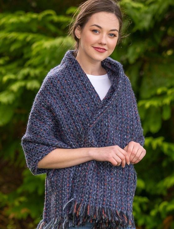 aran cashmere Wool Country Stole - Connemara Indigo