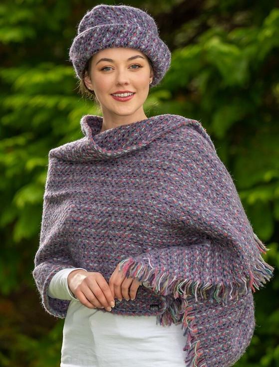 aran cashmere Wool Country Stole - Connemara Violet