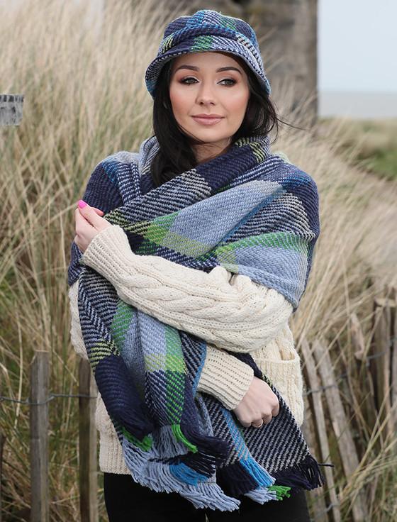 Aran Cashmere Wool Country Stole - Galway Blue
