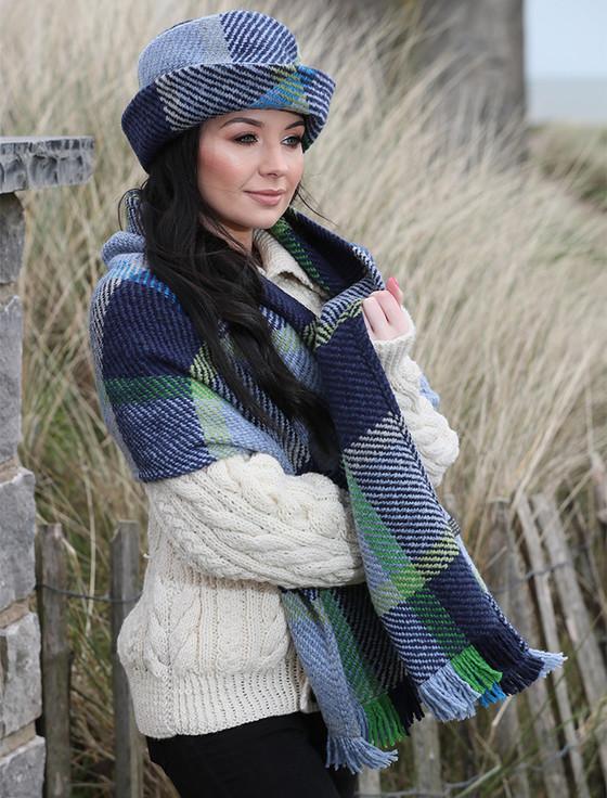 Aran Cashmere Wool Country Stole - Galway Blue