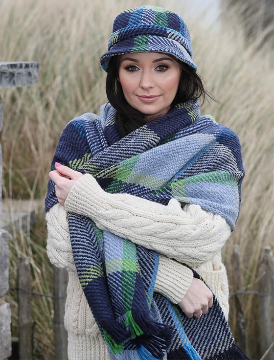 aran cashmere Wool Country Stole - Galway Blue