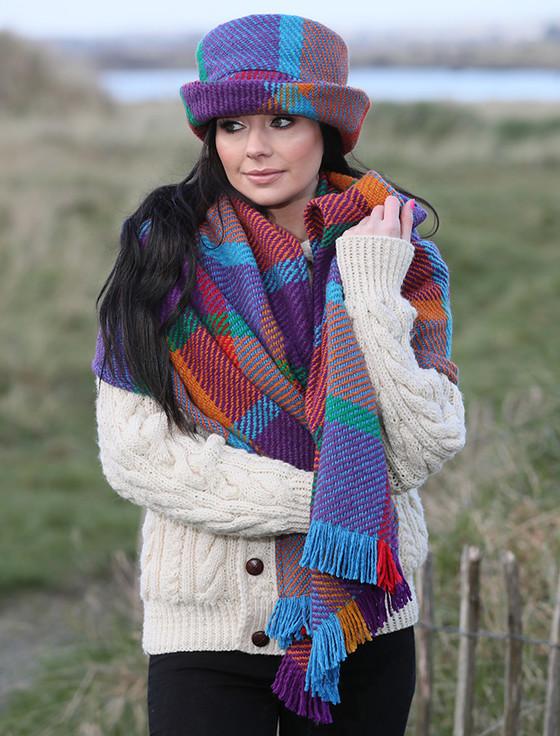 aran cashmere Wool Country Stole - Galway Red